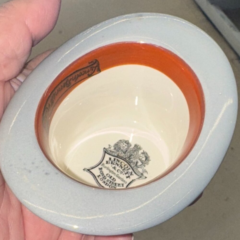Vtg Lincoln Bennett & Co Glaze Grey Top Hat Advertising Ceramic Ashtray/Small Ca
